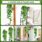 2-Pack Fake Hanging Plants, Faux Hanging Plant Artificial Greenery for Living Room Bedroom Boho Wall Shelf Indoor Outdoor Decor (Green Pothos Ivy Vines)