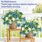 Artificial Flowers Plants for Outdoors, 6PCS UV Resistant Faux Flowers Outdoor Plants, Fake Petunias Silk Flowers for Garden Balcony Yard Porch Decor (White Blue)