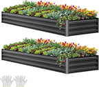 YITAHOME 12x4x1ft 2pcs Large Raised Garden Bed Kit, Galvanized Metal Planter Box with Gloves, Ground Nails, Support Rod, Outdoor Above Ground Planters for Plants Vegetables Flowers, Black