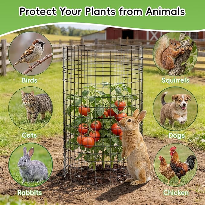 15 Packs Plant Protectors from Animals, 45Pcs 12"x 16" Large Metal Wire Mesh Garden Plant Cages for Outdoor Gardening, Chicken Wire Cloche Plant Cages for Rabbits with Zip Ties & Stakes(Black)