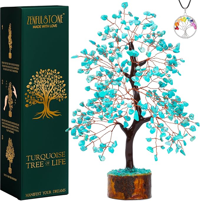 Turquoise Tree for Living Space - Well-Being Home & Office Décor | Handmade Bonsai for Protection, Healing & Communication as Symbol of Truth for Mom & Dad