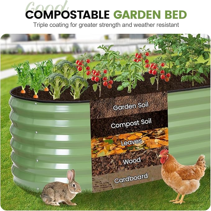 G GOOD GAIN Raised Garden Beds - 6x2x1.4ft Galvanized Planter Boxes Kit with Protective Tape & Gloves & Tools | Oval Metal Outdoor Raised Bed for Gardening Vegetables, Fruits, Flowers, Herbs, Oliver