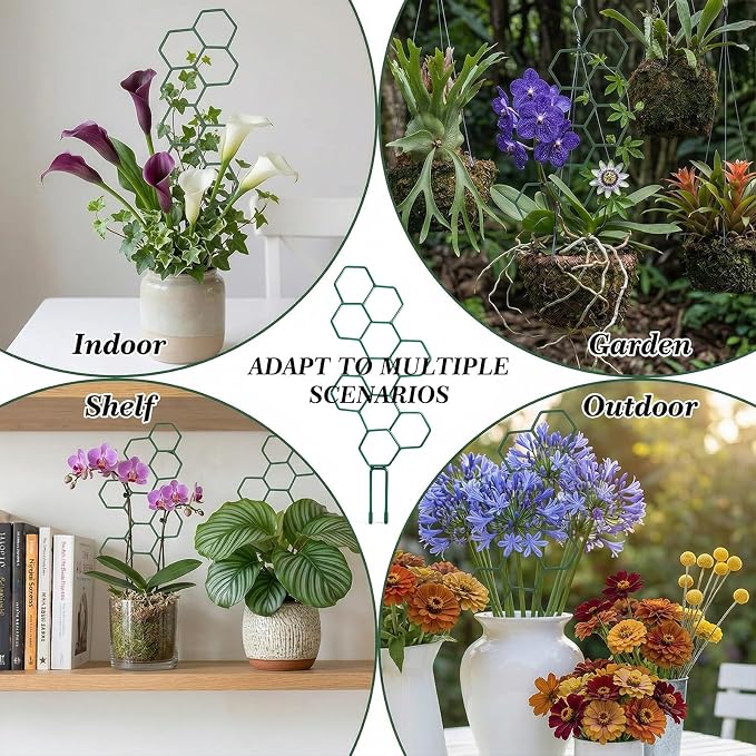 Small Trellis for Potted Plants, 14 Inch Indoor Trellis for Climbing Plants Honeycomb Shape Metal Plant Trellis for Pots Plant Climbing Support for Flower Hoya Pothos Houseplants(Green)