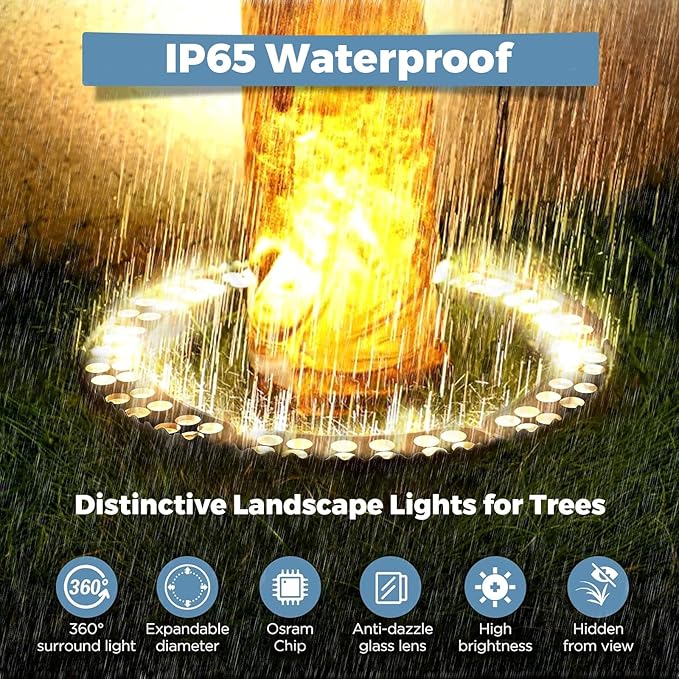 Gardencoin Outdoor Ring Tree Lights, 72W LED Landscape Uplighting for Trees, 3000K Warm White, Low Voltage IP65 Waterproof, 15.35" Inner Diameter, DC24V Driver Included, 10080 Lumens, Set of 6