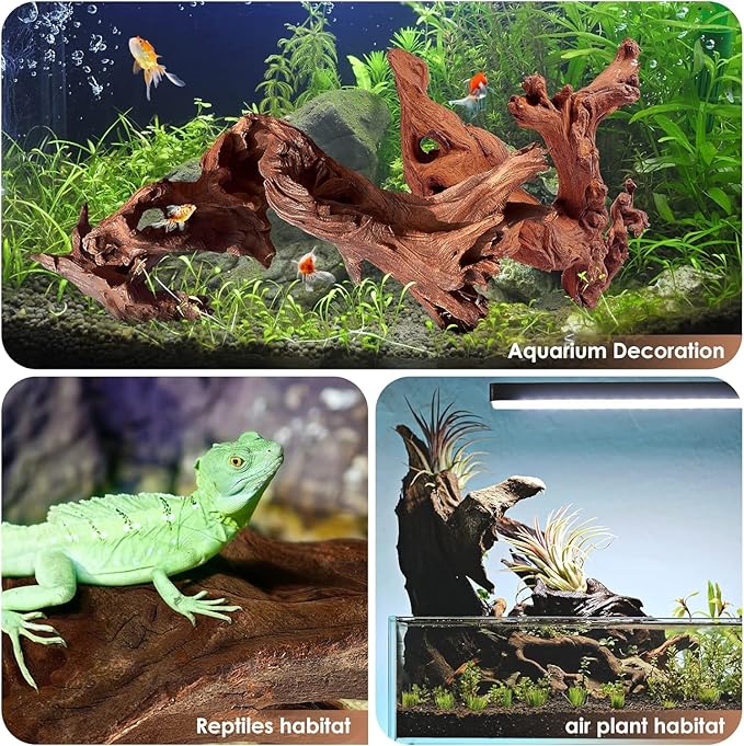 Jorewood Natural Aquarium Driftwood for Fish Tanks & Reptile Terrariums – Safe Fish Tank Decorations, Unique Twisted Branches 2-Piece 10-14 Inch Low Tannin, Easy to Sink