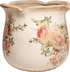 Ceramic Flower Vase, Rustic Farmhouse Vases & Planting Pots with Drainage, European Home Decor for Mantel Fireplace Bookshelf Wedding Centerpieces, Pink Rose Floral