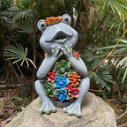 Solar Garden Frog Statues with Outdoor Light for Outdoor Decor Succulent and 8 LED Lights Solar Frog Art Decor for Lawn Yard Decor Gifts for Women Mother's Day Birthday
