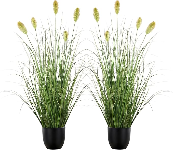 3FT / 4FT Extra Lush Artificial Plant (2pcs), Luxury Fake Tall Plants with Pot, Luxury Faux Tall Greenery with Dogtail for Garden Porch and Home Decor (Green, 3FT)