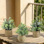 Small Fake Potted Plants: 9 Inches Artificial Plants with Seagrass Handwoven Planters, Indoor Farmhouse Decorations, Eucalyptus Plant for Home Bathroom Office Shelf Tabletop Desk Room Decor