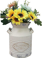 Soyizom Rustic Galvanized Tin Milk Can Decorative White Jug Metal Bucket Flower Pitcher for Farmhouse Decor - Small,7.9"H