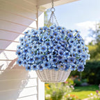 AmyHomie 20 Bundles Artificial Flowers for Outdoors UV Resistant Fake Plants, Faux Silk Flowers No Fade for Planters Garden Porch Window Box Spring Summer Decoration(Blue)
