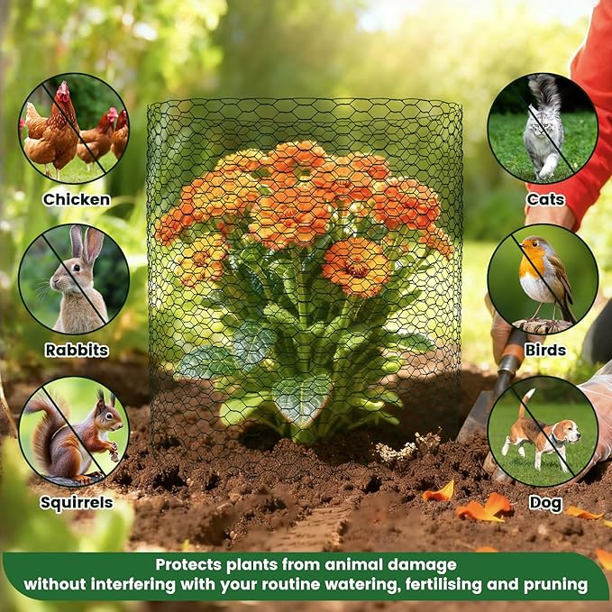 Plant Protectors from Animals, 32.8ftx16inch, DIY Cuttable Plant Cage for Vegetable Gardens, Tree Saplings & Potted Plants, Easy to Install Protection for Gardeners & Outdoor Growing (Black)