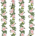 TELDRASSIL 4Pcs(26 FT) Artificial Rose Vine Fake Flower Garland Fake Silk Rose Hanging Vine for Wedding Party Background Arch Garden Background Decoration (Pink)