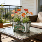 Vintage 2-Piece Metal Planter Set, Distressed Green Iron Wire Basket with Flowers Garden Sign, Rustic Farmhouse Plant Pots for Tabletop, Window Sill & Balcony Decor (Green)