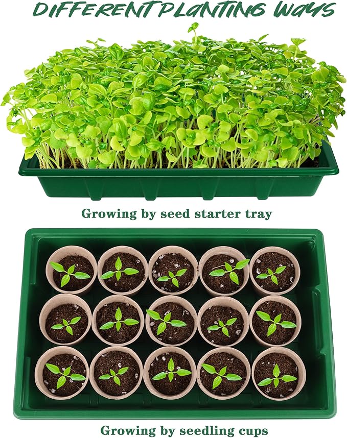 Hahood 4 Pack Seed Starter Tray Set Plants Growing Trays Peat Pots for Seedlings with Seed Starter Pots, Plastic Germination Tray, Plant Labels, Tool for Flower Vegetable Planting, Green