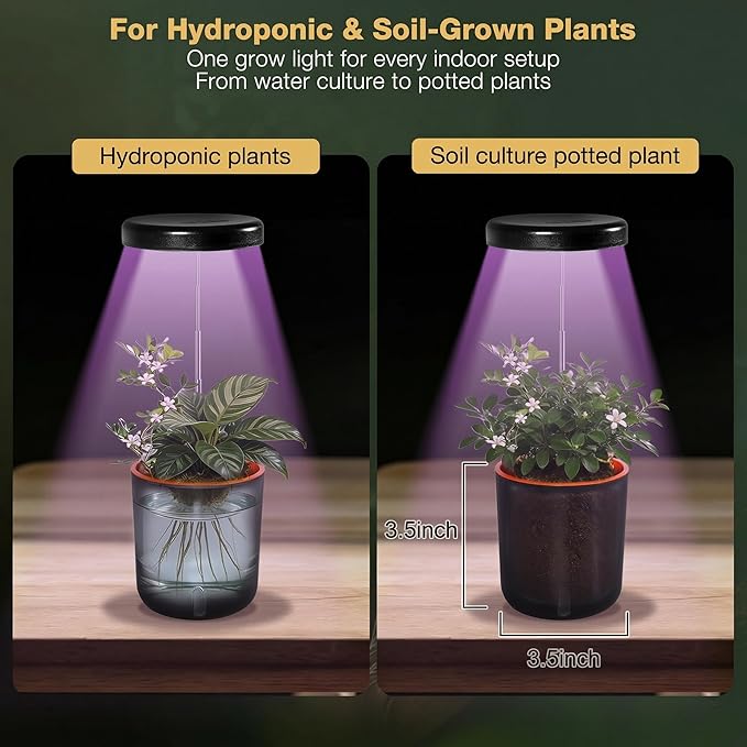 Self-Watering Planter with Grow Light — Cute Desk Plant Pot for Office, Bedroom & Window — No Green Thumb Needed, 2-in-1 Wall + Desktop, USB Powered (5W LED, White)