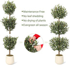 5 ft Artificial Olive Tree, Triple Ball Topiary Faux Plant with Moss & Pot, Outdoor Indoor Realistic Fake Shrubs Trees, Round Bushes Fake Shrubs Potted for Home Offices Porch Decor, Set of 1