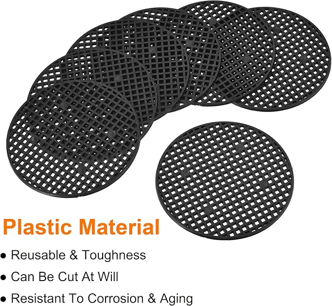 MECCANIXITY Flower Pot Hole Mesh Pad 4.7 Inch Bonsai Plant Bottom Round Plastic Soil Grid Screen Mat, Black Pack of 20