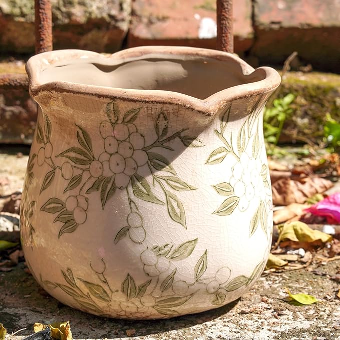 Dosayes Rustic Ceramic Planter, 6 Inch Tuscan Vintage Flower Pot with Drainage, Farmhouse Garden Pot for Indoor Plants, Kitchen & Garden Tuscan Decor, Plant Lover Gift (Light Green)