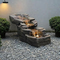 Sunlinua 28.6" L Outdoor Water Fountain with 3 Tiers Large Cascading Realistic Tree Trunk Waterfall Fountains with LED Lights Outdoor Water Fountain for Garden Patio Backyard Porch Home Decor
