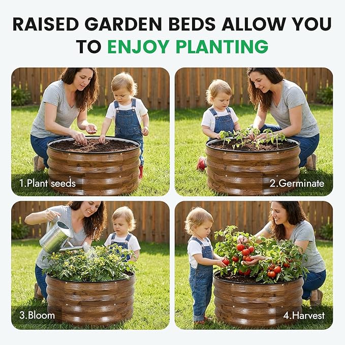 INNO STAGE 3 Pcs Round Galvanized Raised Garden Bed — 2×2×1ft Planter Box Outdoor Raised Beds Kit for Gardening Vegetables, Fruits, Herbs, and Flowers, Grain