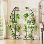 BACEKOLL Plant Stand Indoor with Grow Lights, 6 Tiered Tall Plant Shelf, 63" Metal Plant Stand for Indoor Plants Multiple, Half-Moon Plant Rack Display Shelf, 2 Pcs Plant Holder for Living Room, Grey