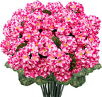 6 Bundles Artificial Geranium Flowers for Outdoors, Realistic Silk Geraniums Fake Flowers UV Resistant Faux Plants for Porch Front Door Planter Patio Balcony Outside Decor (Pink)