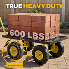 Sekey 600lbs Steel Mesh Garden Cart for Patio & Backyard, Utility Wagon with Removable Sides (Convertible Flatbed), 10" Rubber Tires, Black