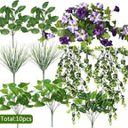 Waipfaru Artificial Plants & Flowers, UV Resistant Fake Plants Artificial Flowers Outdoors, Realistic Faux Petunias Fake Hanging Plants for Outside Garden Balcony Yard Porch(10 Bundles Purple White)