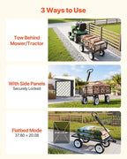 VEVOR 900 LBS Steel Garden Cart, 2 in 1 Handle, Heavy Duty Pullable Garden Wagon with 10" Flat-Free Tires, Outdoor Utility Yard Wagon Cart with Detachable Side Panels, Attach to ATV or Tractor
