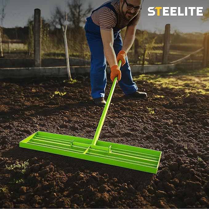 Lawn Leveling Rake 30"x10" - Stainless Steel with Adjustable 30"-74" Handle, Anti-Flipping Lawn Tool for Garden, Farm, Backyard, Golf Course