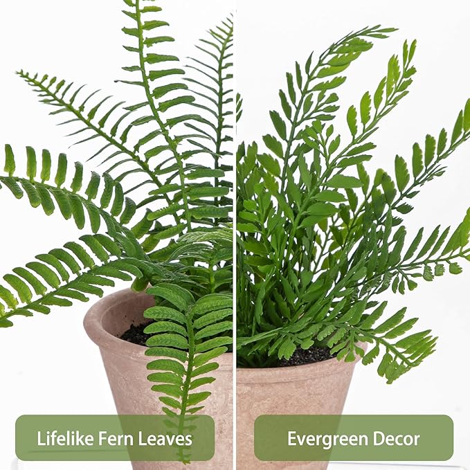 2 Pack Artificial Fern Potted Plant, Faux Fern Plant Small Fake Plants in Pot for Home Office Farmhouse Living Room Bathroom Kitchen Tabletop Desk Shelf Decoration