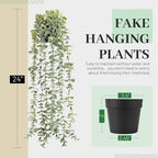Der Rose 1Pcs Fake Plants Hanging Artificial Potted Faux Eucalyptus Plants for Modern Boho Farmhouse Bathroom Office Desk Wall Art Shelf Living Room Aesthetic Decor Indoor