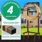 TomCare Garden Hose Holder Heavy Duty Water Hose Holder Holds 160 FT Hoses 4 Spikes Hose Reel Freestanding Hose Hanger Sturdy Hose Storage Stand for Outside Yard Lawn