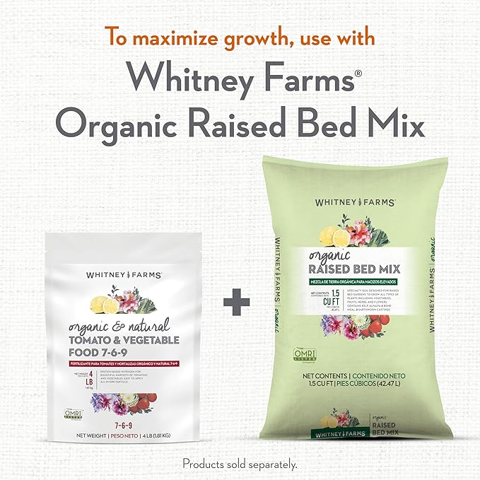 Whitney Farms Organic & Natural Tomato & Vegetable Food 7-6-9 - Fertilizer for Vegetable Gardens, In-Ground or Container Gardens, 4 lb.