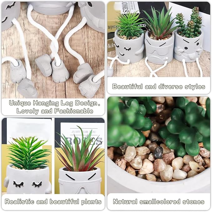 Zerzsy 3 Pack Faux Plants Small Artificial Succulents, Fake Plant Modern Farmhouse Decor, Mini Plants Succulent Pots Bathroom Decor, Office Desk Accessories