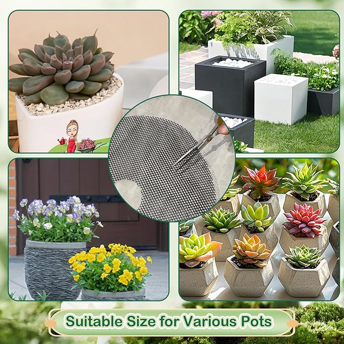 6 Pcs 11.8 Inch Plant Pot Grids, Cuttable Plant Pot Soil Covers Protectors from Animals with 30 Pcs U-Shaped Nails, Cat Dog Digging Proof Protection for Indoor Outdoor Potted Plants