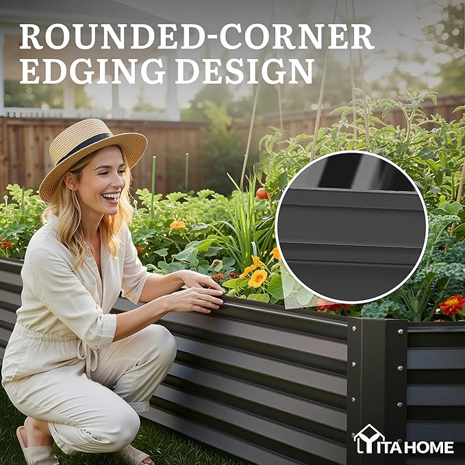 YITAHOME 6x3x1.5 2pcs Large Raised Garden Bed Kit, Galvanized Metal Planter Box with Gloves, Ground Nails, Support Rod, Outdoor Above Ground Planters for Plants Vegetables Flowers, Black