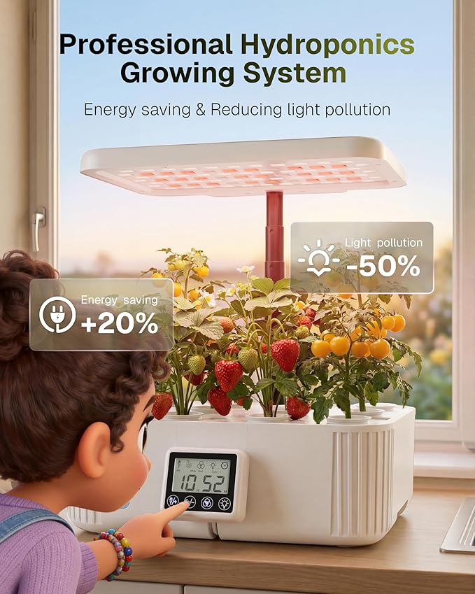 HBN Indoor Garden Hydroponics Growing System, 12 Pods Plant Germination Kit with LED Grow Light, LCD Touch Panel Quiet Automatic Hydroponic Height Adjustable - Grower Harvest Vegetable Lettuce