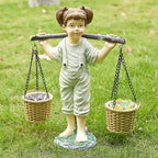 Large Flowers Girl Garden Statue In Stone, Flower & Succulent Planter, Pot Carrying Plants, Pots, Adorable Yard Decor | Indoor & Outdoor Ornament Cute Figurine Lawn, Patio, Home Decoration - 15” x 15”