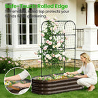 DoCred 2 in 1 Galvanized Raised Garden Bed, 2Pcs Garden Planter Box with 71" H Trellis for Climbing Plants, Outdoor Gardening Raised Beds with Climbing Net for Fruits, Vegetables, Flower (Wood Grain)
