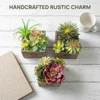 Mingfuxin Small Fake Plants, 3 Packs Mini Succulent Plants Artificial with Led Lights for Indoor Bathroom Bedroom Desk Office Decor