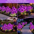 Solar Sunflower Lights Outdoor Garden Decor, 6 Pack Solar Purple Flowers Lights with 18 Sunflowers, Waterproof Fall Decor Stake Decorative Light Auto ON/Off for Garden Yard Patio, Gift for Women