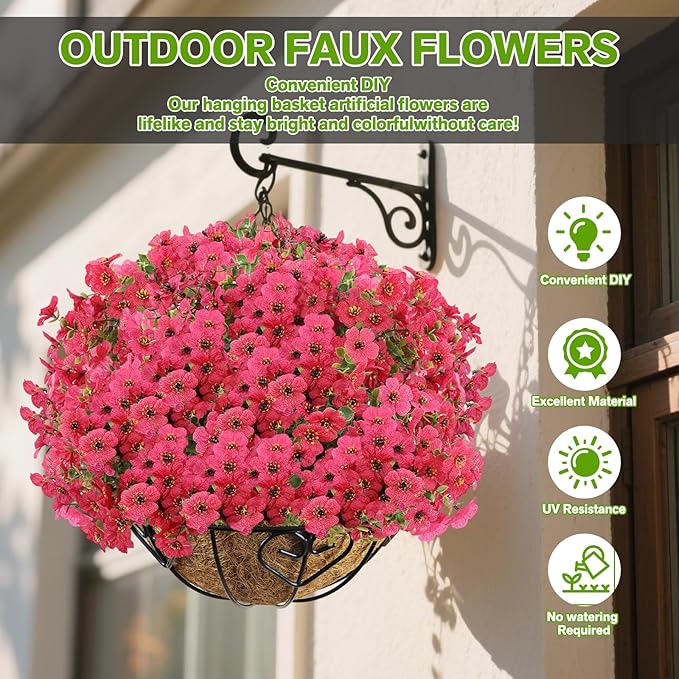 Artificial Flowers Fake Plants for Outdoors Spring Decoration, 13Bundles Silk Realistic UV Resistant Faux Flowers for Outside Planter Porch Yard Patio Garden Home Indoor, Rose