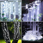 Solar Rope Lights, 33ft 100LED Solar String Lights, 8 Modes Waterproof Solar Powered Outdoor Light, Flexible Clear Tube Light for Garden, Backyard, Patio, Deck, Porch, Pool, Tree Decorative - White