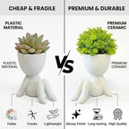 3 Packs Creative Small Fake Plants Artificial Succulents in Ceramic Human Shaped Pots Cute Office Plants For Desk Home Decor Funny Premium Ceramic Faux Succulent Perfect Humorous Gift Idea(3, White)