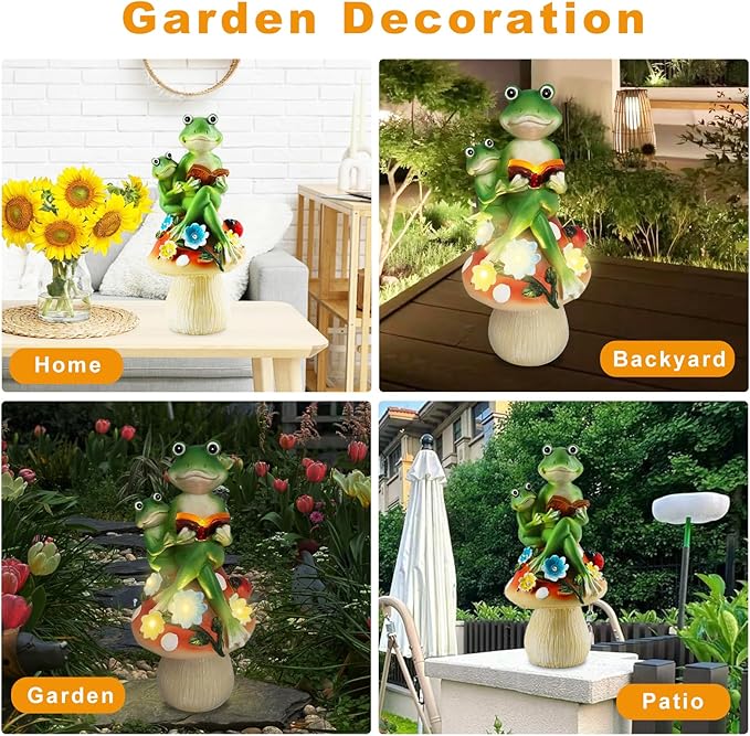 Frog Statues for Garden,Mushroom Frog Statue Solar Garden Statues with 5 LED Lights,for Lawn Patio Porch Yard Decor Gifts for Women/Mom/Grandma