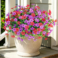 Ammyoo Artificial Fake Plants Flowers for Outdoor Spring Summer Decor, 12 Bundles Faux Silk Daisy for Planter Pot Colorful UV Resistant Look Real for Front Door Porch Patio Outside Yard(Purple Red)
