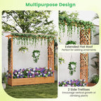 Giantex Set of 2 Raised Garden Bed with Trellis & Hanging Roof, Wood Planter Box with Bottom and Drainage Holes, Freestanding Garden Planter for Flower Vegetable Fruit Herb Climbing Vines, 77"x17"x70"