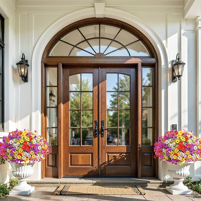 Alupssuc 24 Bundles Artificial Flowers for Outdoors Decoration, UV Resistant Silk Faux Floral Spring Fake Plastic Plants Greenery for Outside Indoor Home Porch Window Planter Decor, Mix 4 Colors